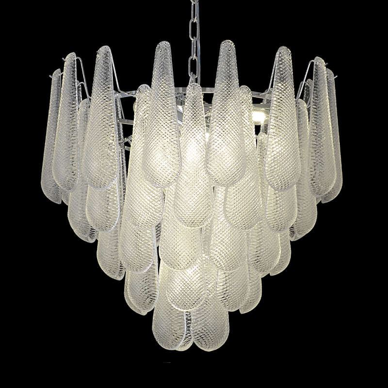 Люстра с подвесками из рифленного стекла в форме капель Textured Glass Chandelier Прозрачный Хром Люстра с подвесками из рифленного стекла в форме капель Textured Glass Chandelier Прозрачный Хром в Перми | Loft Concept