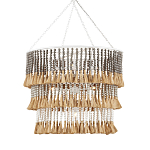 Люстра трехъярусная с декором из круглых деревянных бусин с кисточками Gray Brown Wooden Beads Chandelier варинант исполнения - 2 | Loft Concept в Перми