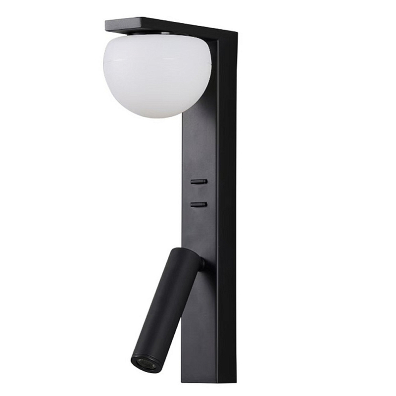 Бра с белым полусферическим плафоном и цилиндрическим поворотным спотом Trumpet Wall Lamp Черный Белый Бра с белым полусферическим плафоном и цилиндрическим поворотным спотом Trumpet Wall Lamp Черный Белый в Перми | Loft Concept