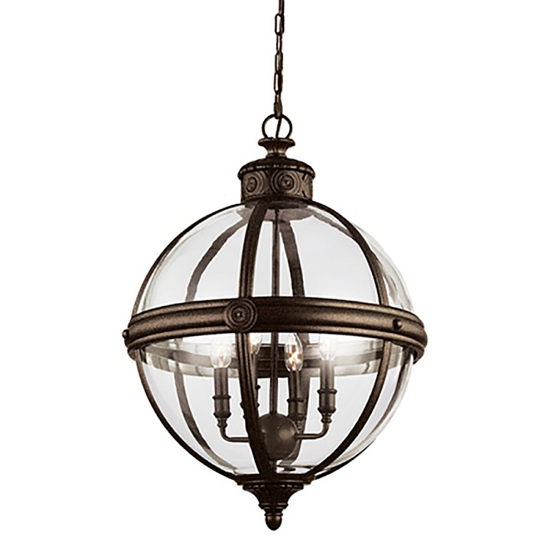 Подвесной светильник бронзового цвета с прозрачным стеклянным плафоном в форме шара в индустриальном стиле на цепи 4 лампы Feiss Бронза Прозрачное Стекло в Перми | Loft Concept 