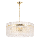Люстра подвесная круглая с прозрачными рельефными стеклянными вставками и золотым основанием Textured Glass Chandelier варинант исполнения - 1 | Loft Concept в Перми
