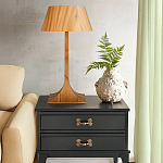 Настольная лампа со скошенным конусовидным абажуром и фигурной ножкой в цвете тик Accord Lighting варинант исполнения - 6 | Loft Concept в Перми