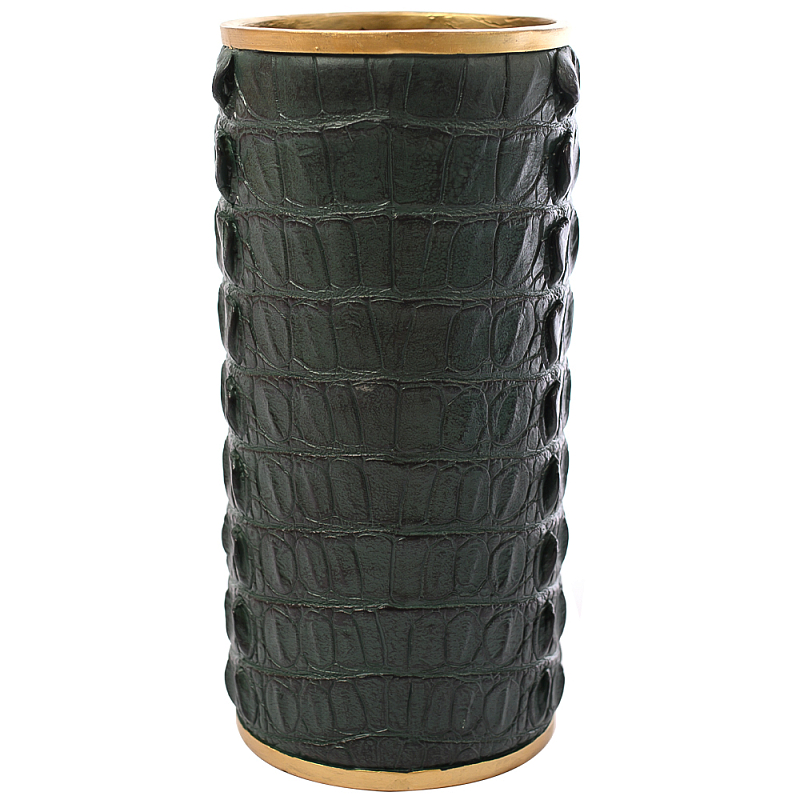 Ваза с декором из эко-кожи Leather Vase Green Зеленый Латунь Ваза с декором из эко-кожи Leather Vase Green Зеленый Латунь в Перми | Loft Concept