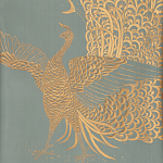 Обои ручная роспись в стиле Арт-деко Whistler Peacocks Golden colourway on Blue Grey dyed silk варинант исполнения - 2 | Loft Concept в Перми