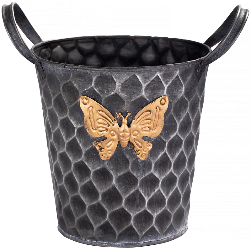 Железное кашпо Gold butterfly design Серый Черный Золотой Железное кашпо Gold butterfly design Серый Черный Золотой в Перми | Loft Concept