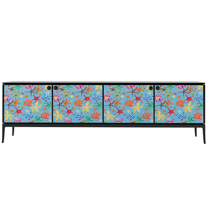 Stiletto Sideboard Blue nautical print Голубой Черный матовый в Перми | Loft Concept 