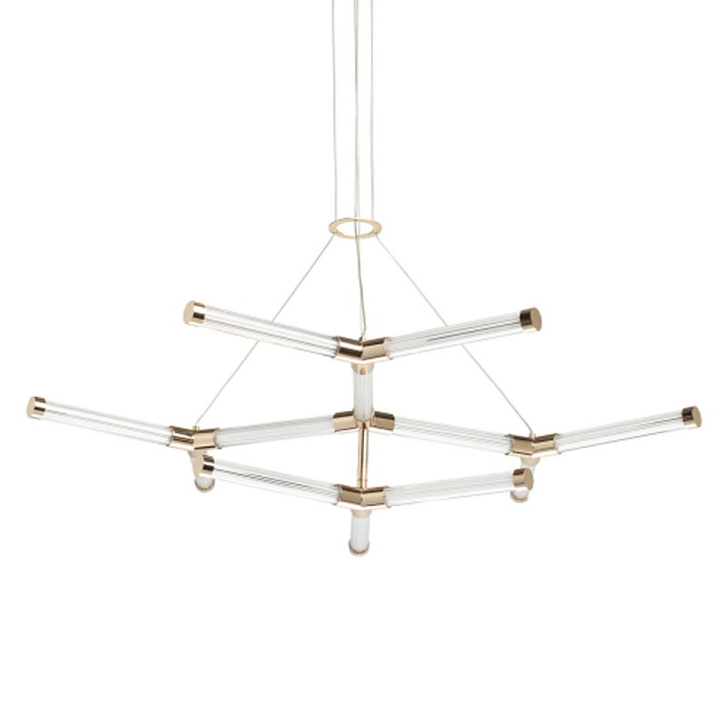 Люстра с геометрической конструкцией из вытянутых цилиндрических плафонов Hex Scaffold  Белый Золотой в Перми | Loft Concept 