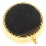 Таблетница карманная круглая с 3-мя отделениями с зеркалом и накладкой из натурального камня Соколиный глаз Gold Stone Pillboxes варинант исполнения - 1 | Loft Concept в Перми