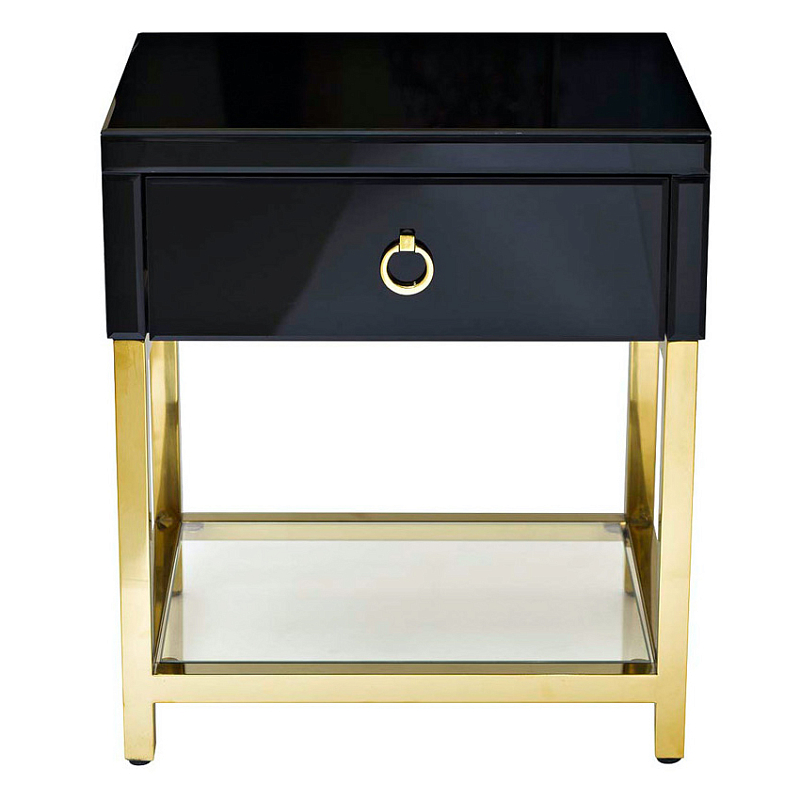 Тумба Black Gold Nightstand Глянцевый черный Глянцевое золото Прозрачный в Перми | Loft Concept 