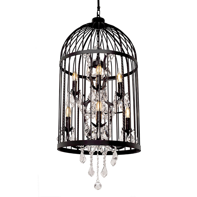 Люстра подвесная в виде клетки с подвесками BIRDCAGE CHANDELIER Черный Прозрачное Стекло Люстра подвесная в виде клетки с подвесками BIRDCAGE CHANDELIER Черный Прозрачное Стекло в Перми | Loft Concept
