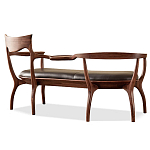 Кушетка с деревянным каркасом и сиденьем из коричневой натуральной кожи Moon Walnut Furniture варинант исполнения - 8 | Loft Concept в Перми