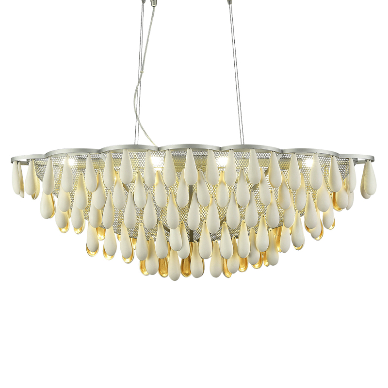 Люстра с подвесками в форме капель на серебристом каркасе Raindrop Белый Золотой Серебряный в Перми | Loft Concept 