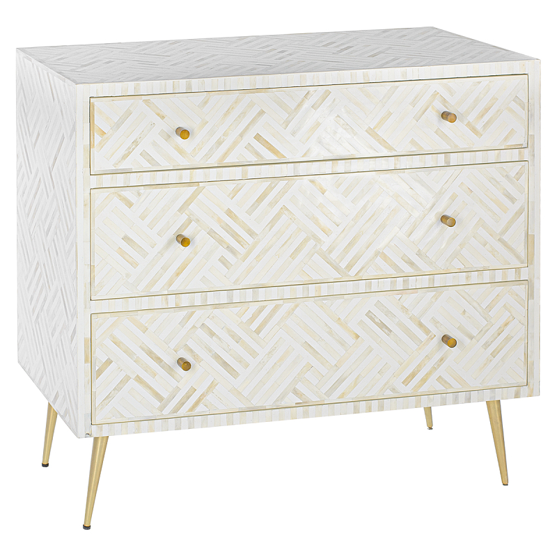 Комод инкрустация костью White Indian Bone Inlay 3 drawer Белый Белый в Перми | Loft Concept 