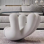 Дизайнерский журнальный стол с круглой прозрачной столешницей на белом фигурном основании Luqak варинант исполнения - 1 | Loft Concept в Перми