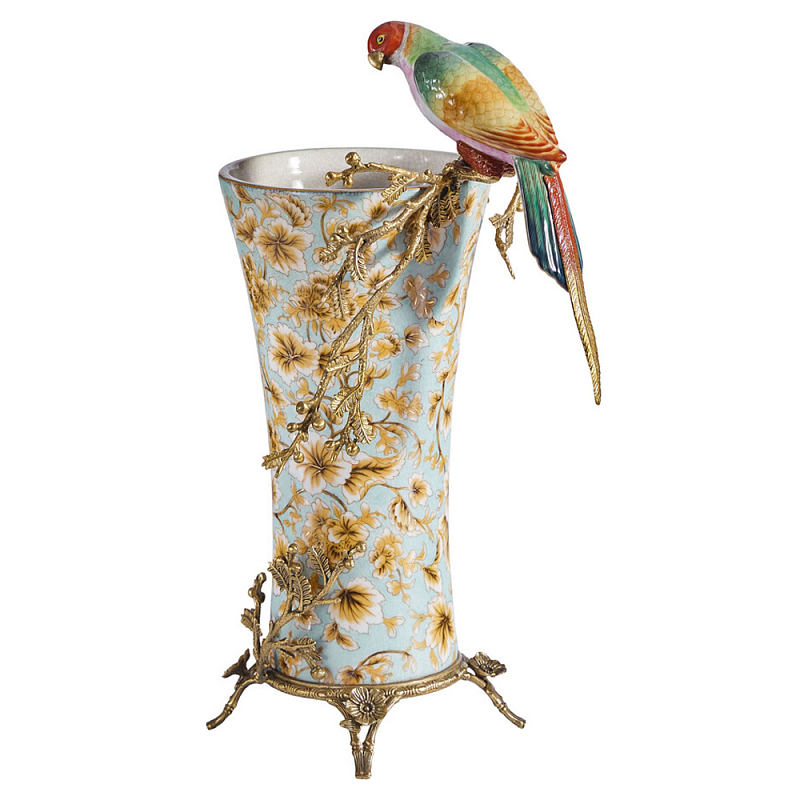 Ваза фарфоровая с птицей на бронзовой ветке Garden of Eden Бронза Мульти в Перми | Loft Concept 