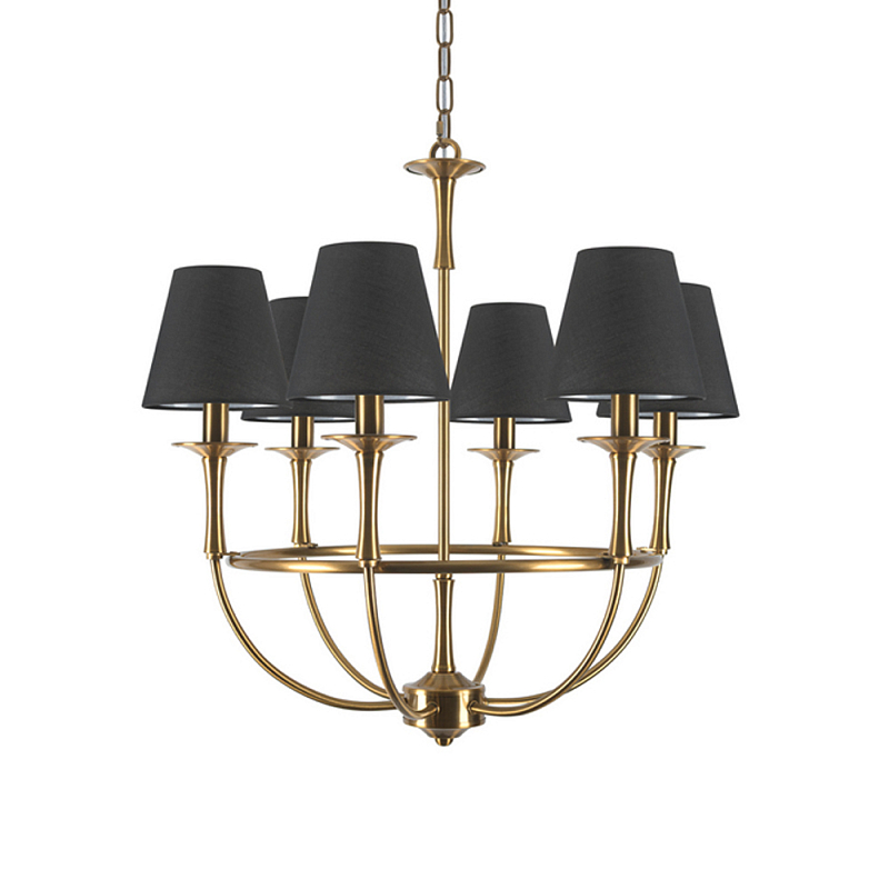 Люстра на металлическом основании бронзового цвета с 6-ю черными конусовидными абажурами Dignity Черный Бронза в Перми | Loft Concept 
