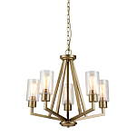 Люстра цвета латунь с 5-ю цилиндрическими плафонами из прозрачного пузырчатого стекла Kichler варинант исполнения - 1 | Loft Concept в Перми
