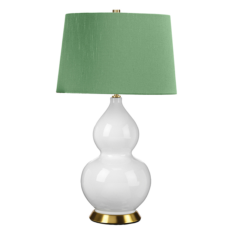 Настольная лампа с белым фигурным основанием на латунном основании и зеленым тканевым конусным абажуром Elstead Lighting Белый Латунь Зеленый в Перми | Loft Concept 
