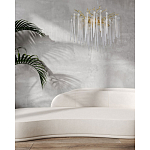 Люстра золотого цвета с декоративными ветками и длинными прозрачными стеклянными подвесами в форме сосулек Droplet Chandelier варинант исполнения - 12 | Loft Concept в Перми