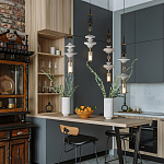 Подвесной светильник с белыми фигурными стеклянными элементами и бронзовыми вставками Высота 100 см Gabriel Scott Luna варинант исполнения - 9 | Loft Concept в Перми