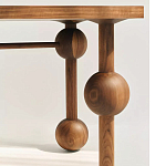 Обеденный стол деревянный с круглыми декоративными элементами на ножках Koko варинант исполнения - 1 | Loft Concept в Перми