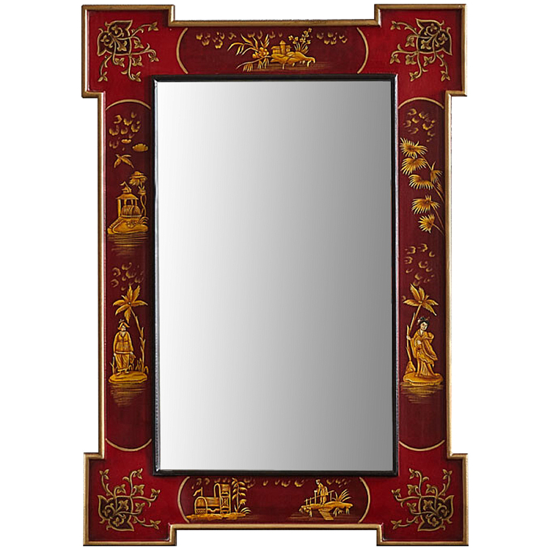 Зеркало в стиле Шинуазри ручная роспись Chinoiserie Mirror Red Красный Золотой в Перми | Loft Concept 