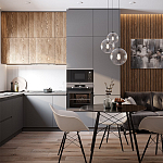 Серый матовый кухонный гарнитур с фасадом под дерево Vincens Kitchen Set варинант исполнения - 1 | Loft Concept в Перми