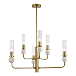 Люстра с 6-ю плафонами в форме стеклянных трубок и мраморных декоративных элементов Montreal варинант исполнения - 1 | Loft Concept в Перми