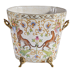 Кашпо с растительным и животным орнаментом на бронзовых ножках Turquoise Blooming Garden варинант исполнения - 1 | Loft Concept в Перми