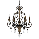 Люстра с подвесками из прозрачного стекла на кованом каркасе бронзового цвета в классическом стиле Quoizel варинант исполнения - 5 | Loft Concept в Перми