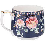 Кружка фарфоровая синяя с цветочным принтом 470 мл Flower Porcelain Collection варинант исполнения - 1 | Loft Concept в Перми