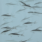 Обои ручная роспись Fishes Original colourway on Duck Egg dyed silk варинант исполнения - 1 | Loft Concept в Перми