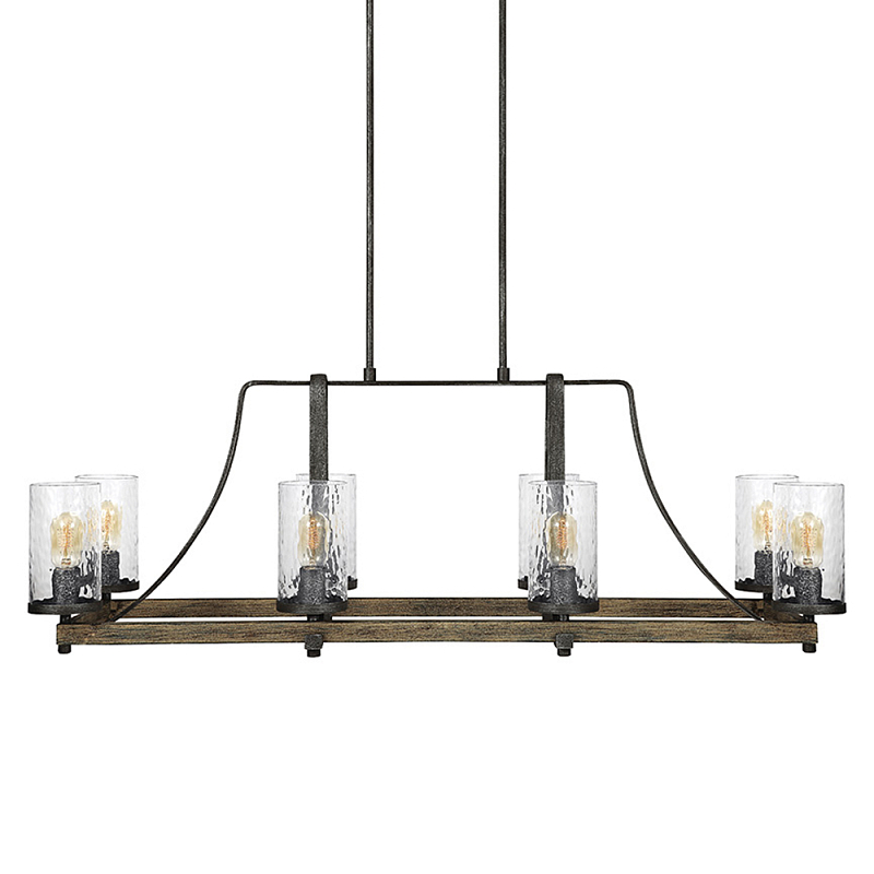 Люстра подвесная с восемью прозрачными стеклянными цилиндрическими плафонами в стиле лофт Feiss Черный Коричневый Прозрачное Стекло в Перми | Loft Concept 