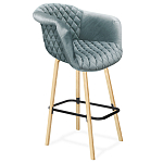Барный стул со спинкой и мягкой обивкой с ромбами на 4-х деревянных ножках Голубой Велюр Ava Charm варинант исполнения - 1 | Loft Concept в Перми