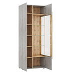 Шкаф-витрина с фасадом цвета серый бетон и стеклянными дверками Grace of Furniture варинант исполнения - 3 | Loft Concept в Перми