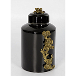 Банка с крышкой из фарфора с бронзовым цветочным элементом Eden Garden варинант исполнения - 2 | Loft Concept в Перми