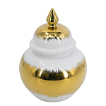 Ваза белая с крышкой и золотистыми фрагментами 24 см Chinoiserie Ceramics варинант исполнения - 1 | Loft Concept в Перми