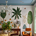 Обои с вышивкой ручной работы Mughal Trees Original colourway on linen варинант исполнения - 5 | Loft Concept в Перми