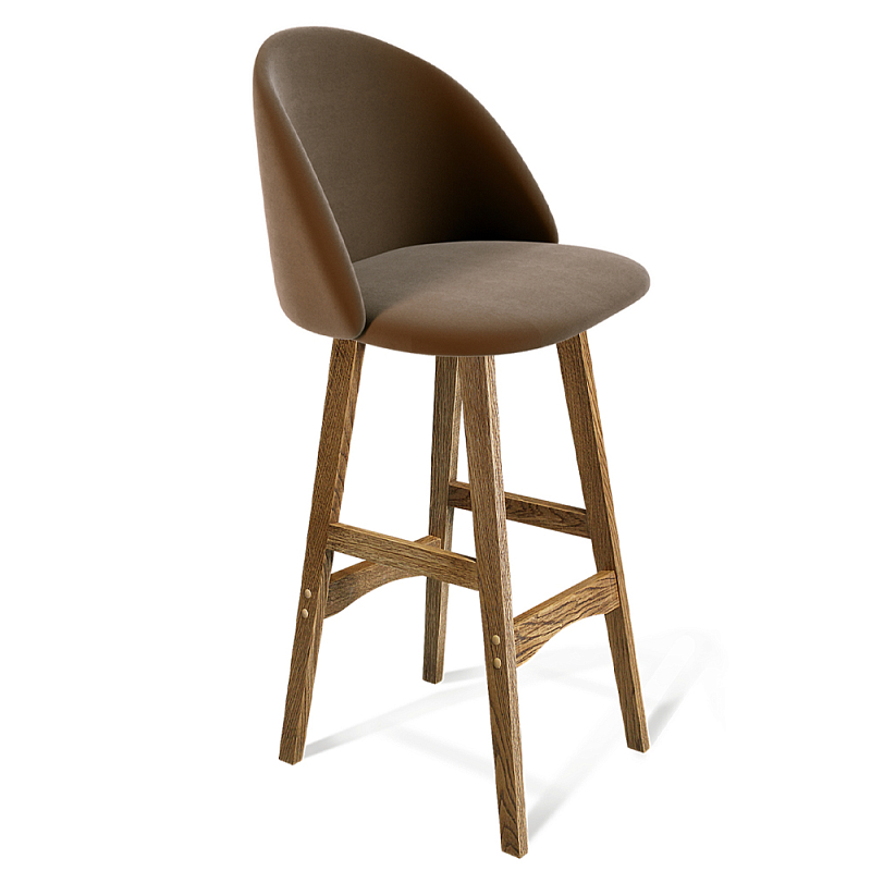 Барный стул со спинкой на 4-х деревянных ножках Коричневый Велюр Vendramin Chair Коричневый Барный стул со спинкой на 4-х деревянных ножках Коричневый Велюр Vendramin Chair Коричневый в Перми | Loft Concept