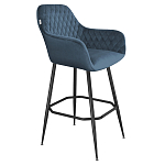 Барный стул со спинкой и подлокотниками на 4-х металлических ножках Douglas Rhombus Синий Велюр варинант исполнения - 1 | Loft Concept в Перми
