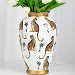 Ваза белая овальная с рисунком леопардов и золотыми акцентами LEOPARD Collection варинант исполнения - 2 | Loft Concept в Перми