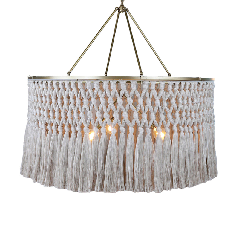 Люстра круглая плетеная с бахромой Wicker Tassel Chandelier Молочный Люстра круглая плетеная с бахромой Wicker Tassel Chandelier Молочный в Перми | Loft Concept
