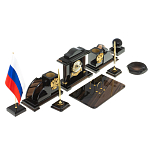 Настольный письменный набор с часами из природного камня обсидиана National Еmblem варинант исполнения - 2 | Loft Concept в Перми