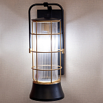 Настенный фонарь цилиндрической формы с рифленым стеклом в золотом каркасе на черном прямоугольном основании Eurofase варинант исполнения - 10 | Loft Concept в Перми