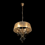 Люстра подвесная круглая с тканевым полупрозрачным абажуром и подвесками 4 лампы Gilded Elegance варинант исполнения - 3 | Loft Concept в Перми