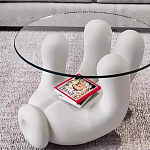 Дизайнерский журнальный стол с круглой прозрачной столешницей на белом фигурном основании Luqak варинант исполнения - 2 | Loft Concept в Перми