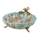 Блюдо из голубого фарфора с бронзовой птичкой Blue Garden варинант исполнения - 1 | Loft Concept в Перми