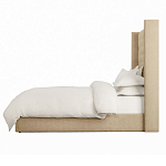 Кровать двуспальная бежевая с основанием из массива дерева с мягким изголовьем Flax Beds варинант исполнения - 2 | Loft Concept в Перми