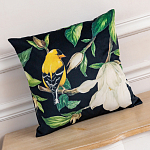 Декоративная подушка чёрная с изображением птиц и цветов Blooming Birds варинант исполнения - 2 | Loft Concept в Перми