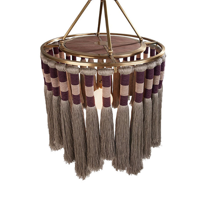Люстра круглая плетеная с кисточками Walnut Chandelier Tassels Boho Style Орех Латунь Люстра круглая плетеная с кисточками Walnut Chandelier Tassels Boho Style Орех Латунь в Перми | Loft Concept